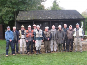 The Chiltern anglers at the Wherwell Fishing Lodge.